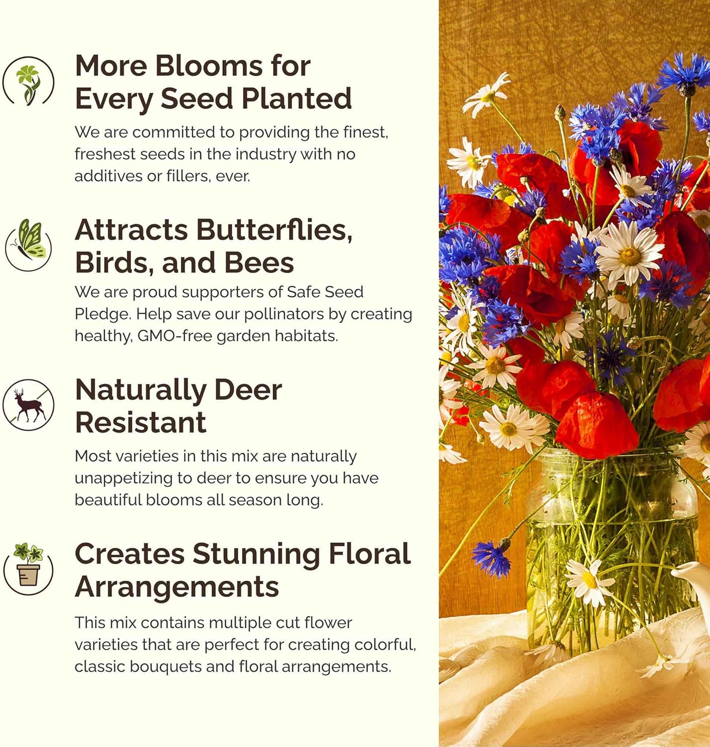 Eden Brothers Field of Dreams Flower Mixed Seeds for Planting, 1 lb, 480,000+ Seeds with German Chamomile, Cornflower | Attracts Pollinators, Plant in Spring or Fall, Zones 3, 4, 5, 6, 7, 8, 9, 10