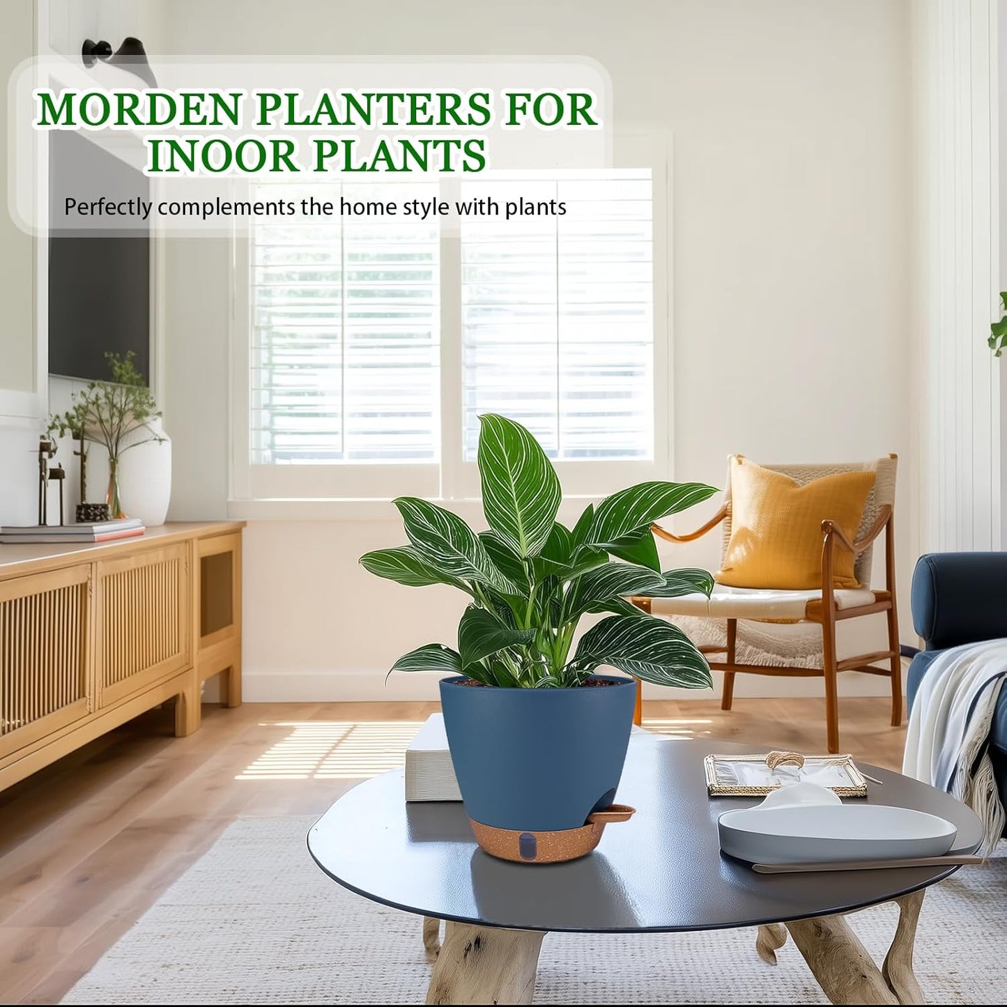 2 Pack 8 inch Plant Pots, Plastic Self Watering Planters with Drainage Holes, Deep Reservoir, Water Level Indicator, Modern Decorative Flower Pots for Indoor Outdoor Plants (Navy Blue, 8 inch)