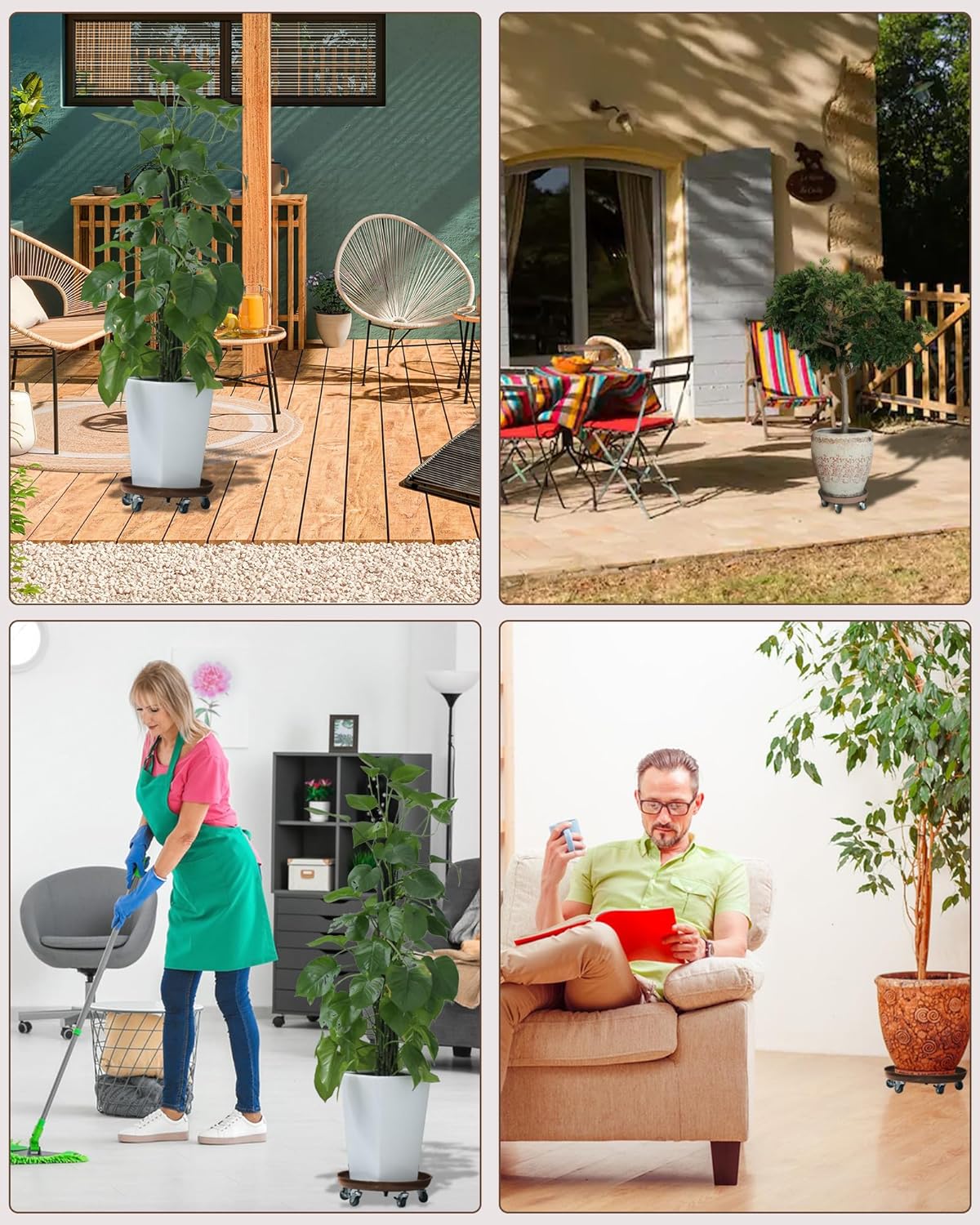 Heavy Duty Plant Caddy with Solid Rubber Wheels, Lockable, Increased Load Capacity, One-Minute Installation, Suitable for Indoor, Outdoor, Patio, Garden Settings, 12 Inches 2PACK, Brown