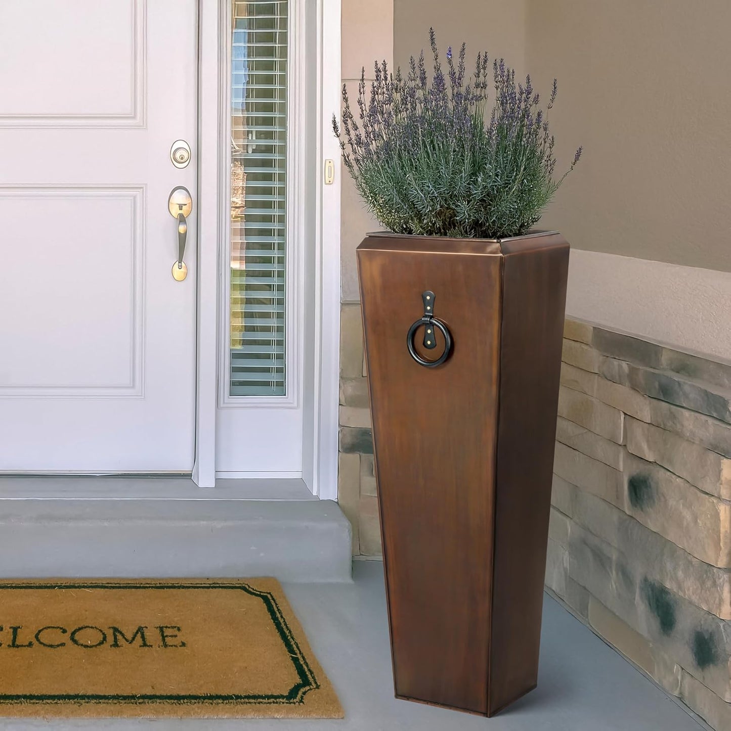 H Potter Tall Outdoor Planters Copper Large Flower Pots Indoor for Patio Balcony Garden Deck Front Porch Entryway Antique Copper Single Large