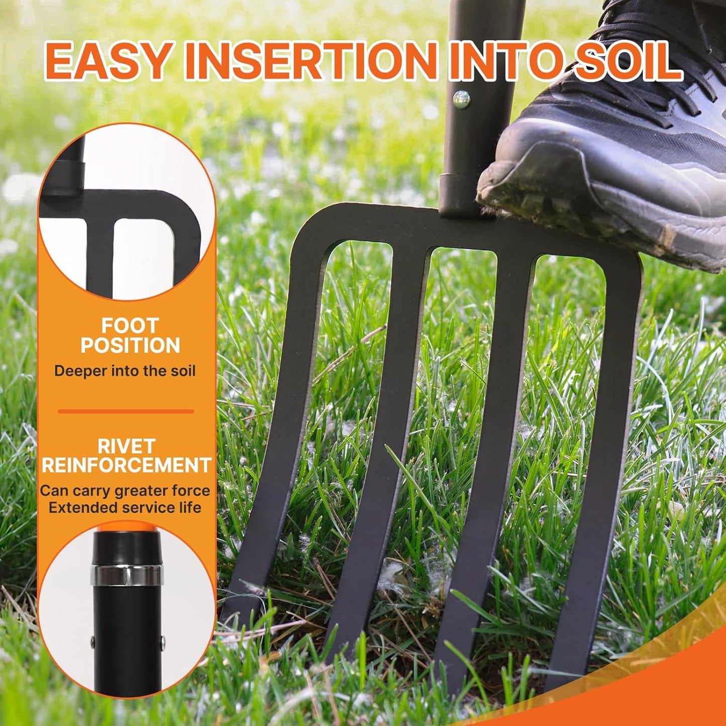 4-Tine Garden Fork,Heavy Duty Pitch Fork for Gardening,Digging Fork and Spading Fork for Loosening Soil,Compost Fork with Fiberglass Handle,45 Inch