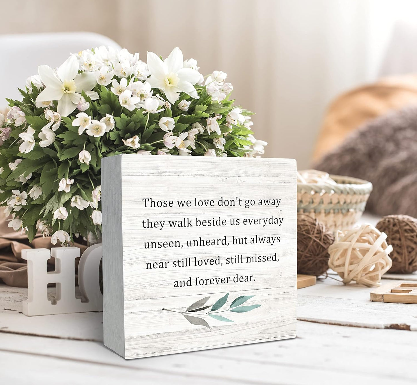 SRADMO Those We Love Don't Go Away Wood Box Sign Desk Decor, Rustic Bereavement Memorial Wooden Block Box Sign Decoration For Home Living Room Shelf Table Decor, Bereavement Memorial Decoration
