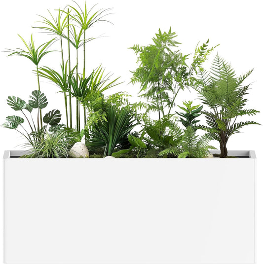 Outdoor Metal Planter Box - Heavy-Duty Rectangular Trough, All-Weather Rust-Resistant Design with 6 Drainage Holes | Large 36x15x15 Inch for Patio, Porch & Garden, White