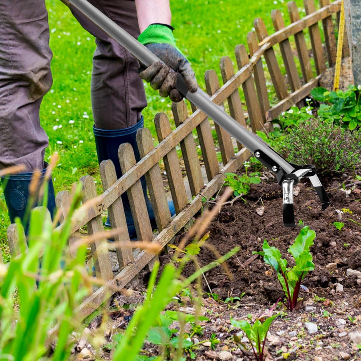 Walensee Action Hoe for Weeding Stirrup Hoe Tools for Garden Hula-Ho with Adjustable 36-66 Inch Scuffle Loop Hoe Gardening Weeder Cultivator Durable Handle Weeding Rake with Cushioned Grip