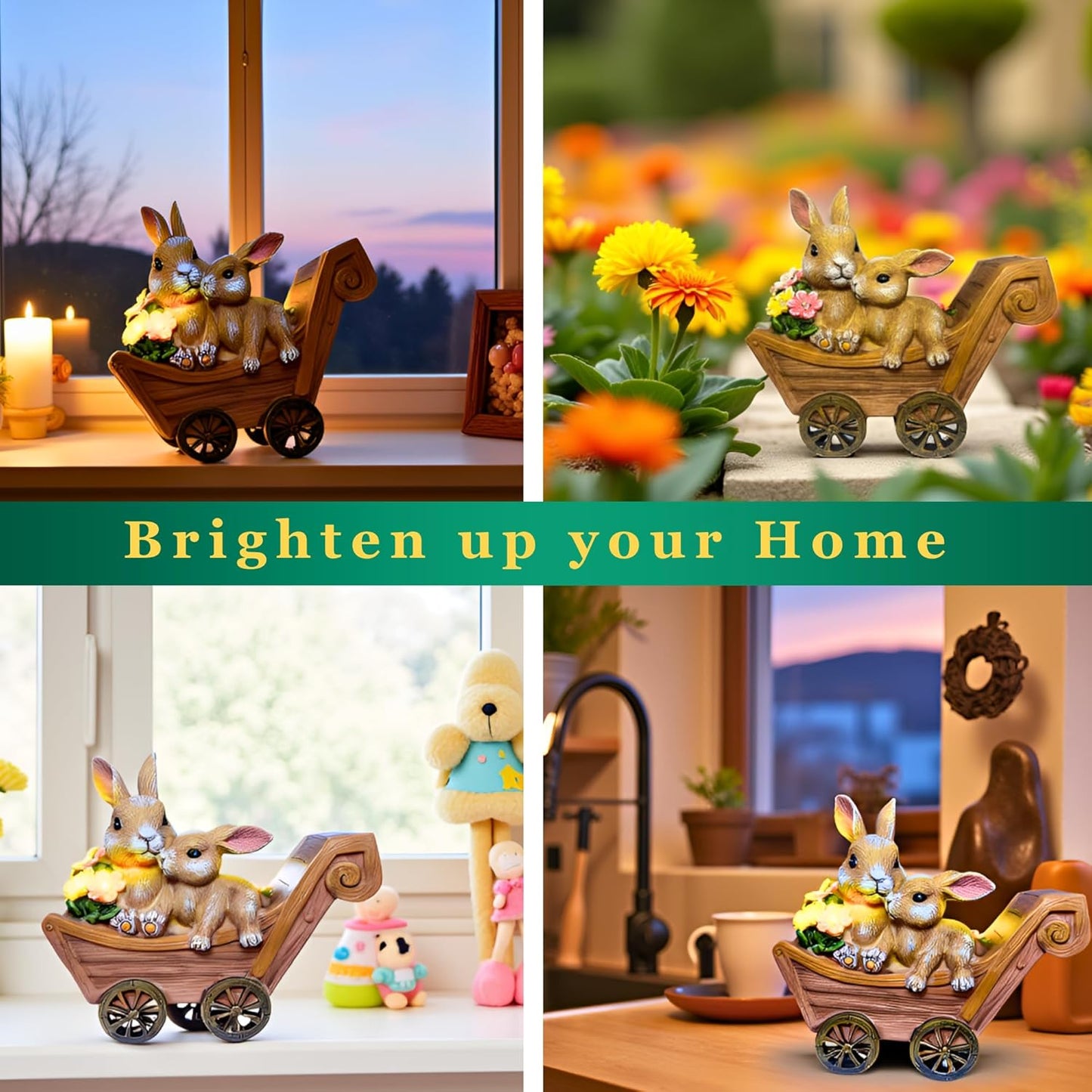 PRETMANNS Solar Rabbit Garden Statue - Mother & Baby Bunny Outdoor Decor with LED Lights for Patio, Yard Ornaments & Gifts for Women & Mom - Large