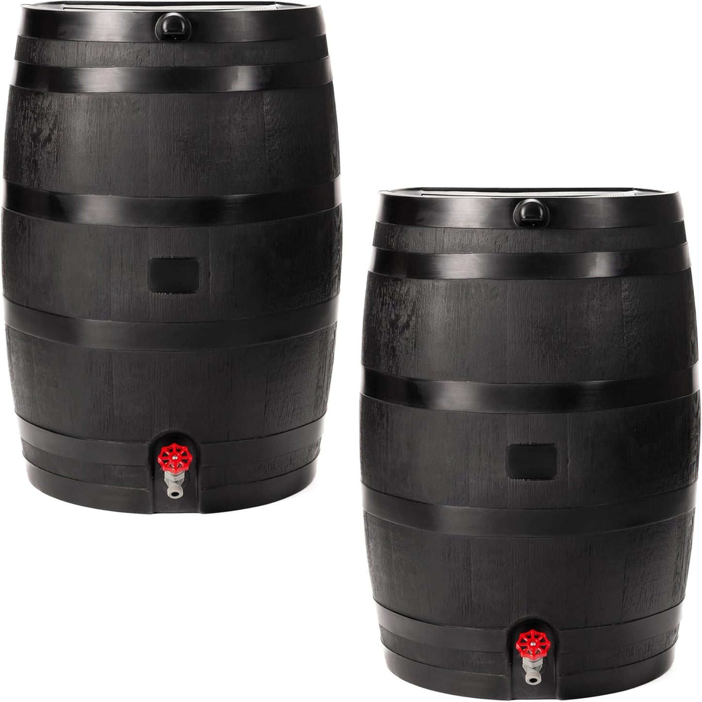 50-Gallon ECO Rain Barrel Made with 100% Recycled Plastic, Flat Back Rain Water Collection Barrel, Link Kit Included, Black (2 Pack)