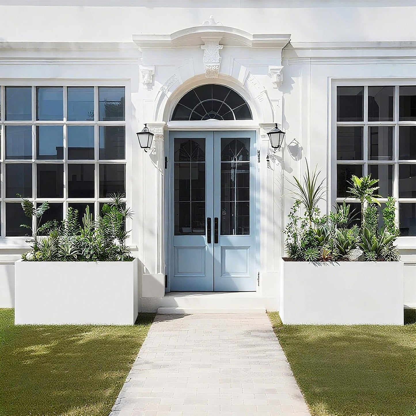 Galvanized Steel Garden Planter - White Matt Galvanized Metal Planter Box - Modern Metallic Heavy Planter - Indoor & Outdoor, Commercial & Residential (White, L36 x W12 x D16)