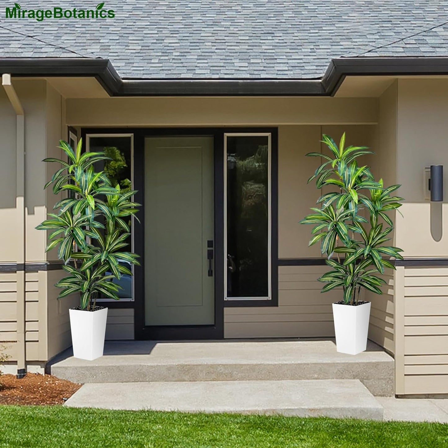 Artificial Dracaena Tree 7FT Tall Fake Plant with White Pot - Realistic Faux Dragon Tree with Tall Planter - Indoor Floor Plant for Home, Office,Mall, Living Room, Bedroom Decor (White - Planter, 7ft)