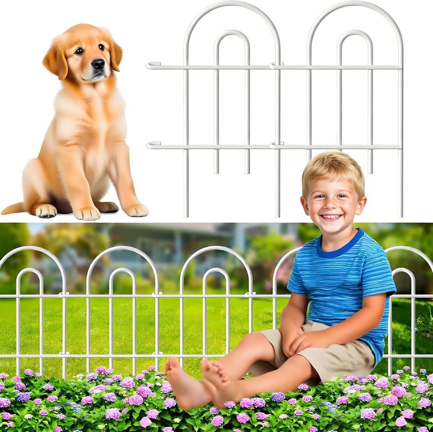AMAGABELI GARDEN & HOME 25 Panels 24in(H)×35ft(L) Decorative Garden Fences and Borders for Dogs No Dig Rustproof Metal Fence Panel Garden Edging Border Animal Barrier Fencing for Flower Bed Yard White