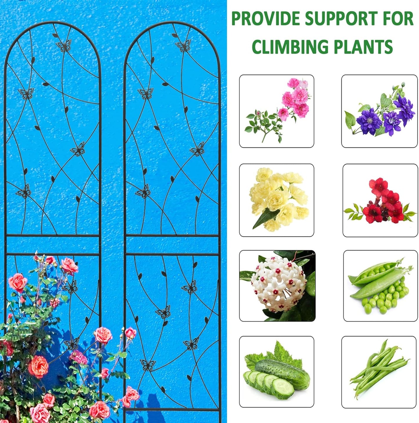 6 Pack Metal Garden Trellis 86.7" Tall Outdoor Climbing Plant Support for Roses, Flowers, Rustproof Durable Black Galvanized Tube, Lawn Garden Fence Decor Screen, 86.7" H