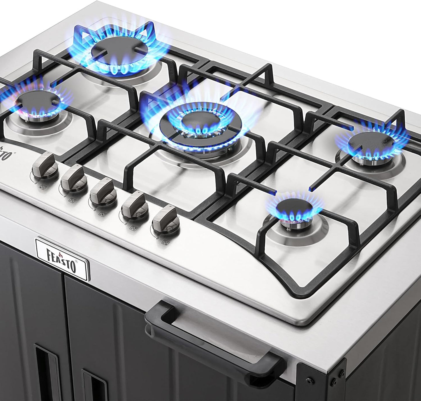 Gas Grill, Movable Outdoor Gas Stove Stainless Steel Top with Cabinet, 5 Burners with 36,200 BTUs, Outdoor Propane Grill for Outdoor Cooking, Ideal for Lawn & Garden, L35.4” x W24”