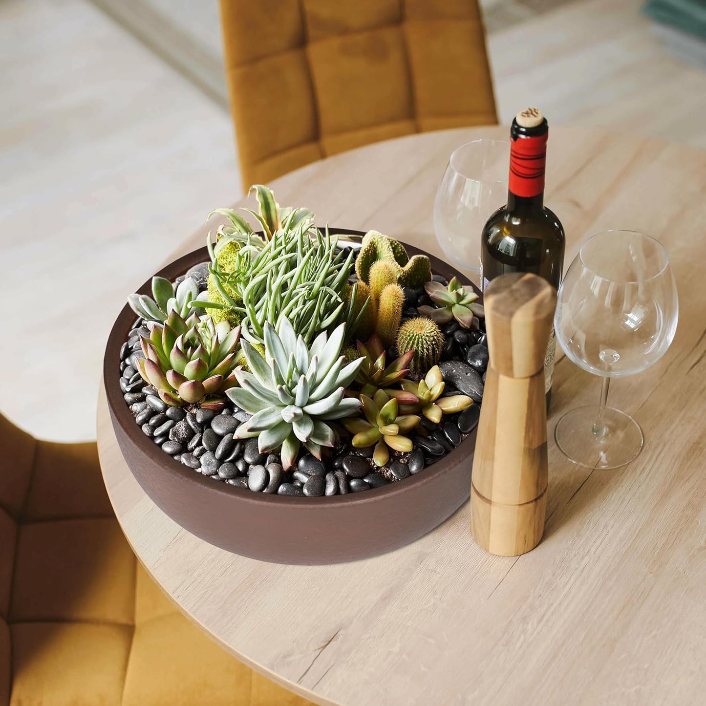 SQOWL 10 Inch Large Terracotta Planter Pot,Clay Succulent Bonsai Planter with Drainage Hole and Bamboo Saucer for Indoor Plants