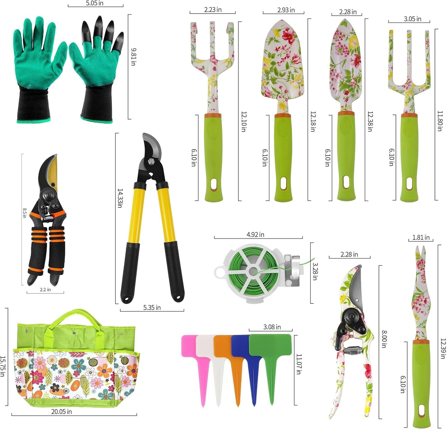 Gardening Tools – 42 Piece Premium Gardening Tool Set,Heavy Duty Hand Tools with Fashion Garden Tools Organizer Handbag,Rust-Proof Gardening Tool Kit, Ideal Gardening Gifts for Women(Pink Floral)