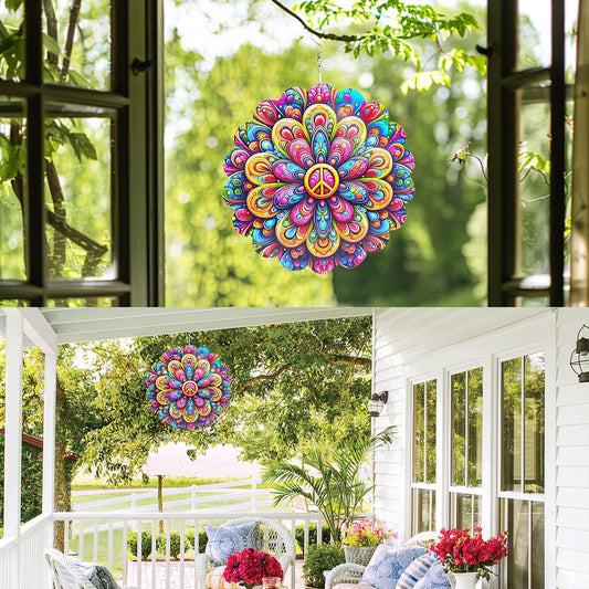 Wind Spinners Art Flower 12 inch 3D Stainless Steel Laser Cut Metal Art Geometric Pattern Wind Sculpture Hanging for Yard Garden Decorations Gifts Indoor Outdoor