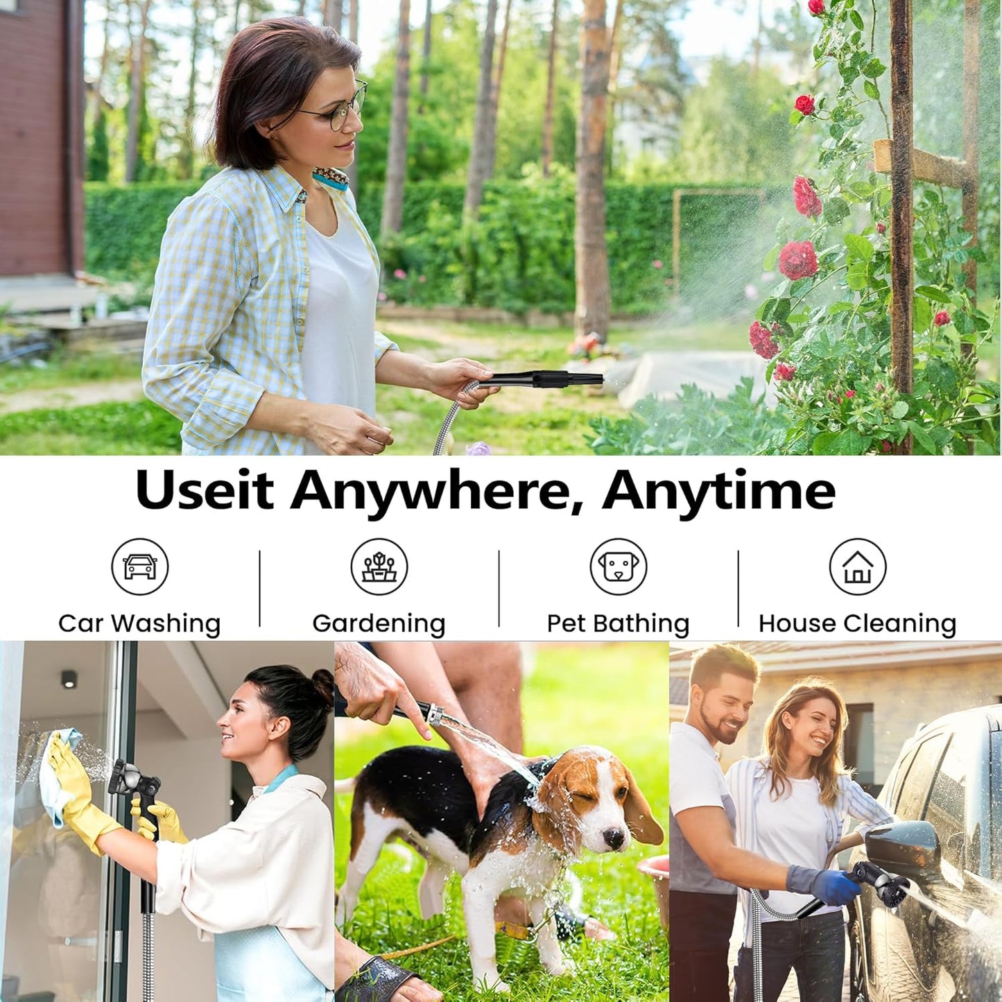 110 ft Garden Hsoe - 2025 New 304 Stainless Steel Garden Hose with 10-Function Spray Gun, 3/4'' Copper-Chrome Fittings – Lightweight, Durable, and Kink-Free, Metal Water Hoses for Gardening