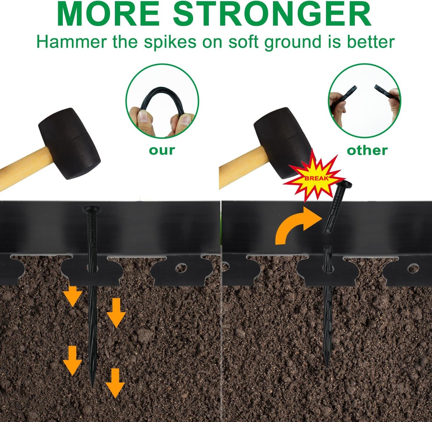 Hugeleaf 4.5 Inch Tall Landscape Edging 60 Feet Garden Edging with 60 Spikes, Plastic Landscape Border Edging for Landscaping Lawn, Flower Beds(Black)