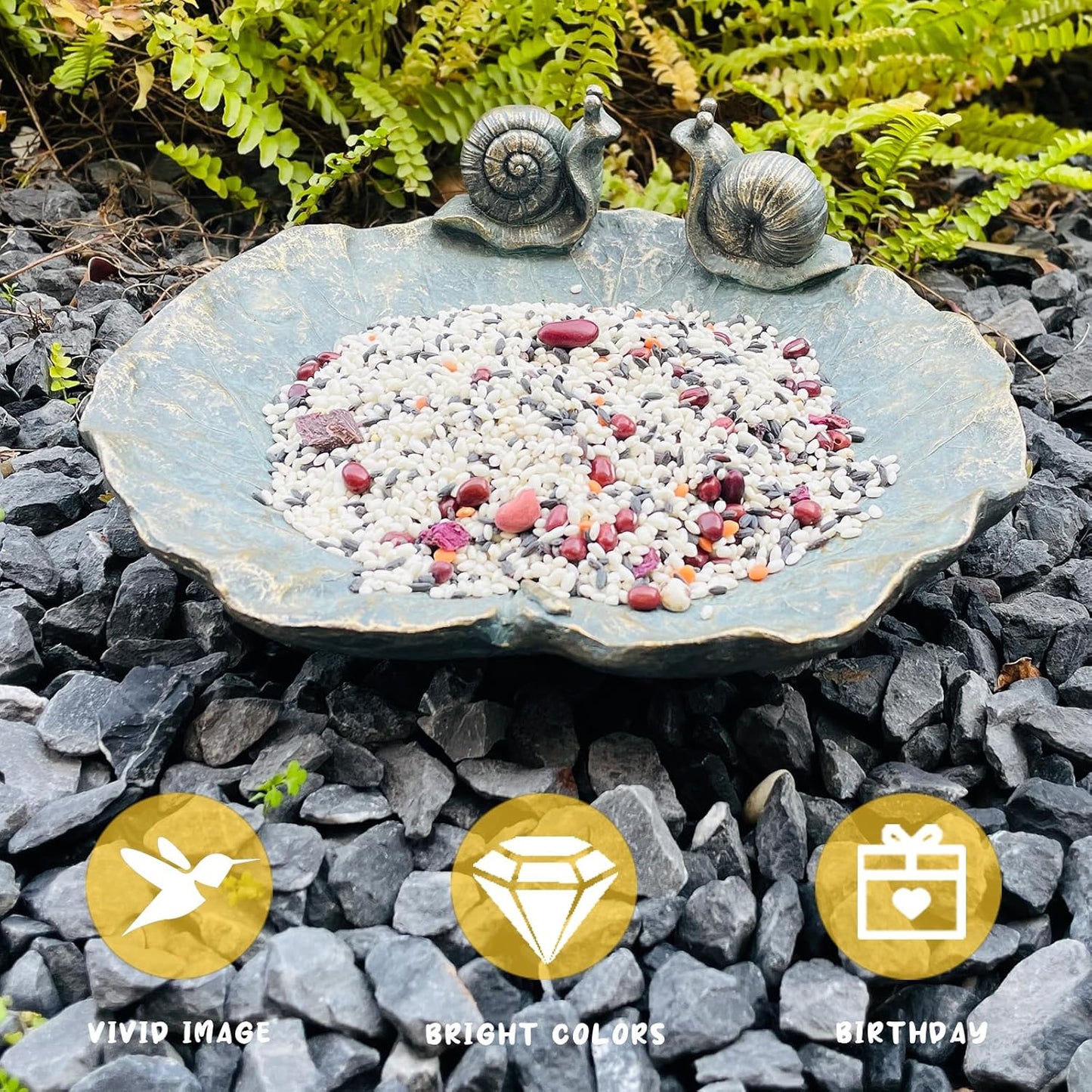 Bird Baths for Outdoors, Wild Birdfeeder, Antique Outdoor Garden Resin Birdbath Bowl for Outside Yard Table Decor (Snail Bird Feeder)