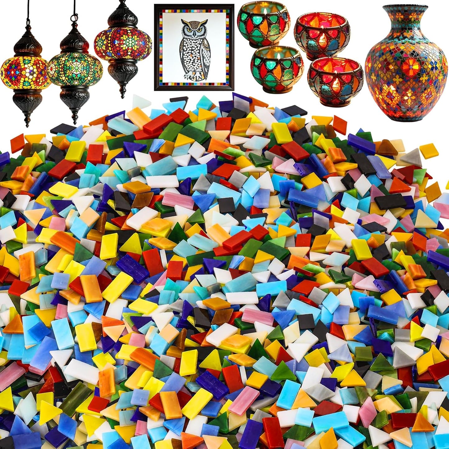 1600 Pcs Mosaic Tiles, Glass Mosaic Tiles for Crafts Bulk, Assorted Color Stained Mosaic Glass Pieces, Mosaic Supplies for Home Decoration, Art Crafts, DIY Projects, Opaque