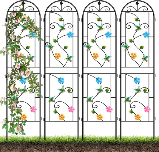 87 Inch Metal Garden Trellis for Climbing Plants, Kalolary 4 Pack Colorful Hummingbird Plant Trellis Support Decoration Arched Fence Trellis Outdoor for Patio Lawn Garden Yard Backyard Wall