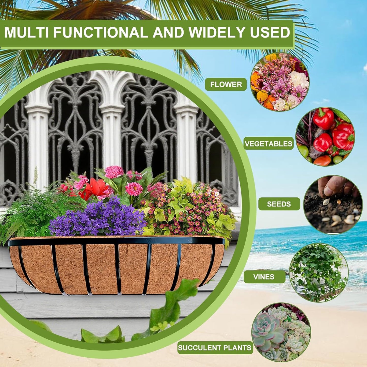 2 Pack 24 Inch Trough Coco Liner for Planters, Pre-Formed Coconut Coir Replacement Liner, Natural Coconut Fiber for Window Flower Box, Fence Flower Baskets, Garden Flower Pot