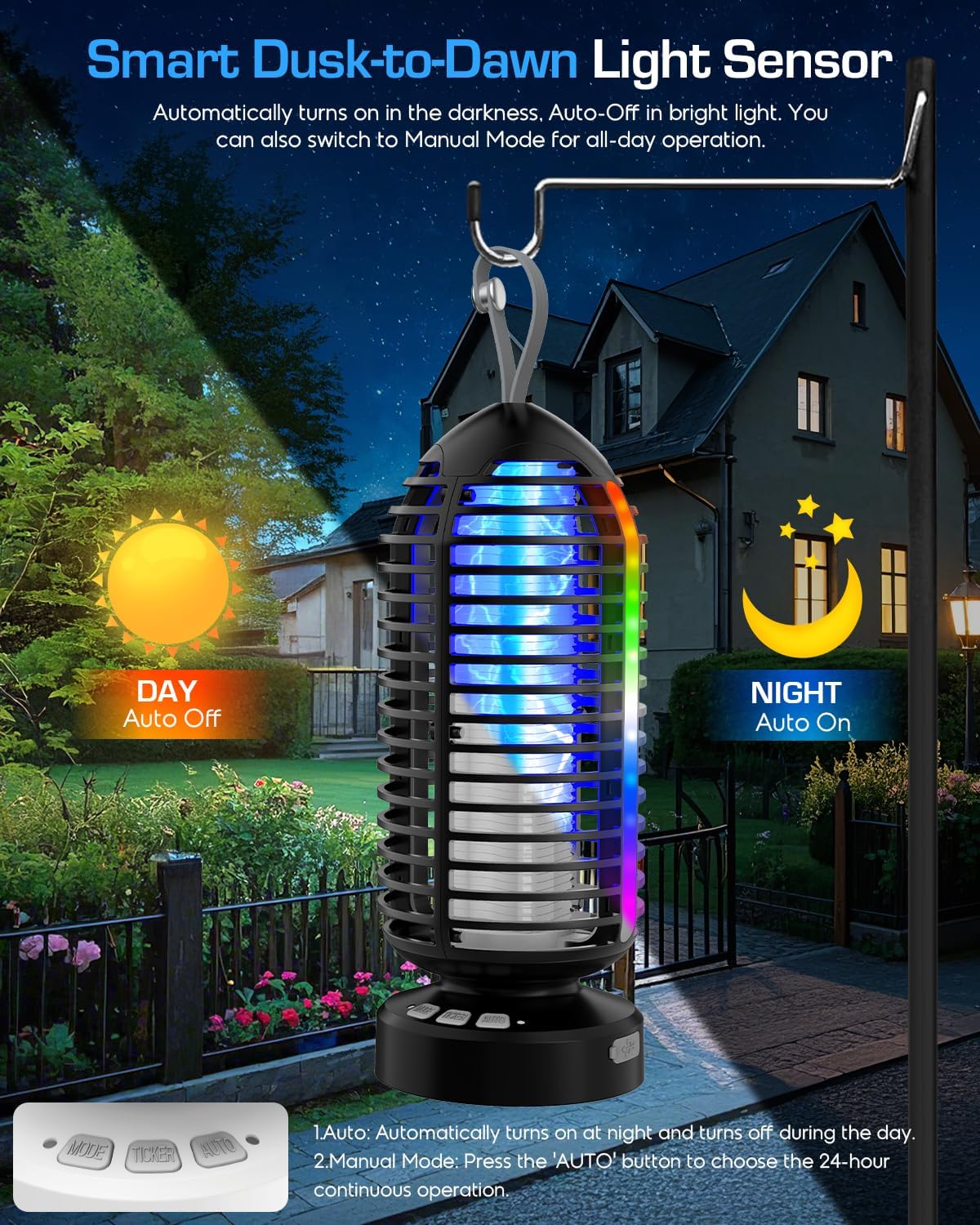 Bug Zapper Outdoor with Marquee Light, Cordless Mosquito Zapper, 4000mAh Rechargeable Electric Bug Zapper Indoor, Auto On/Off Waterproof Mosquito Trap Fly Zapper for Patio Backyard Kitchen Camping