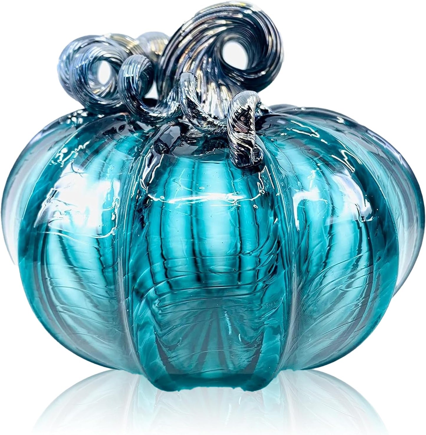 Luke Adams Glass Handmade Glass Pumpkins Handmade Table Top Home Decor (Squat, Lagoon)