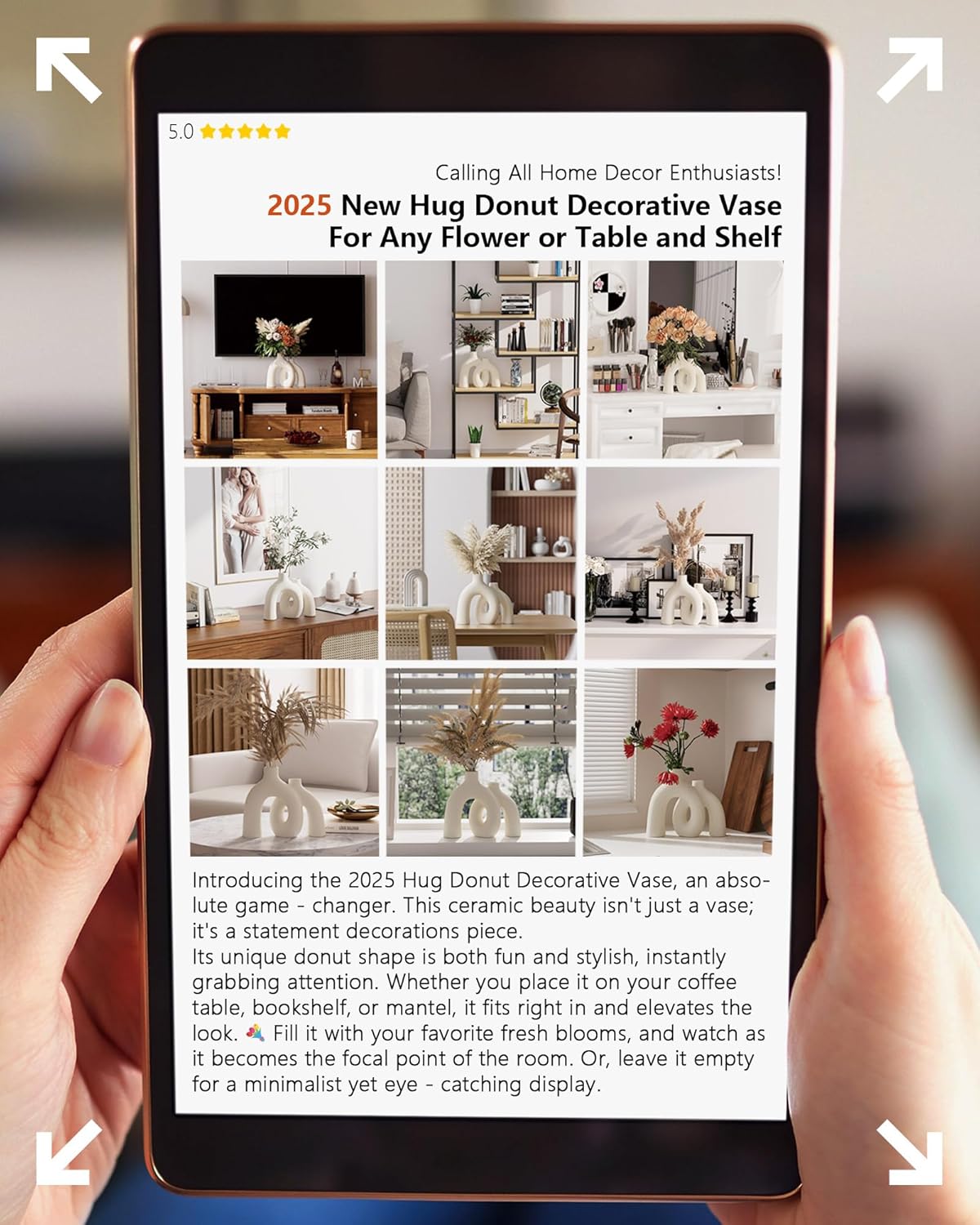 Hug Donut Decorative Vase Set - Modern Nordic Boho Style Vases Home Decor, Matte Ceramic Decorations for Living Room Shelf, Bookshelf Mantle Entryway Table or Console Décor (Cream White)