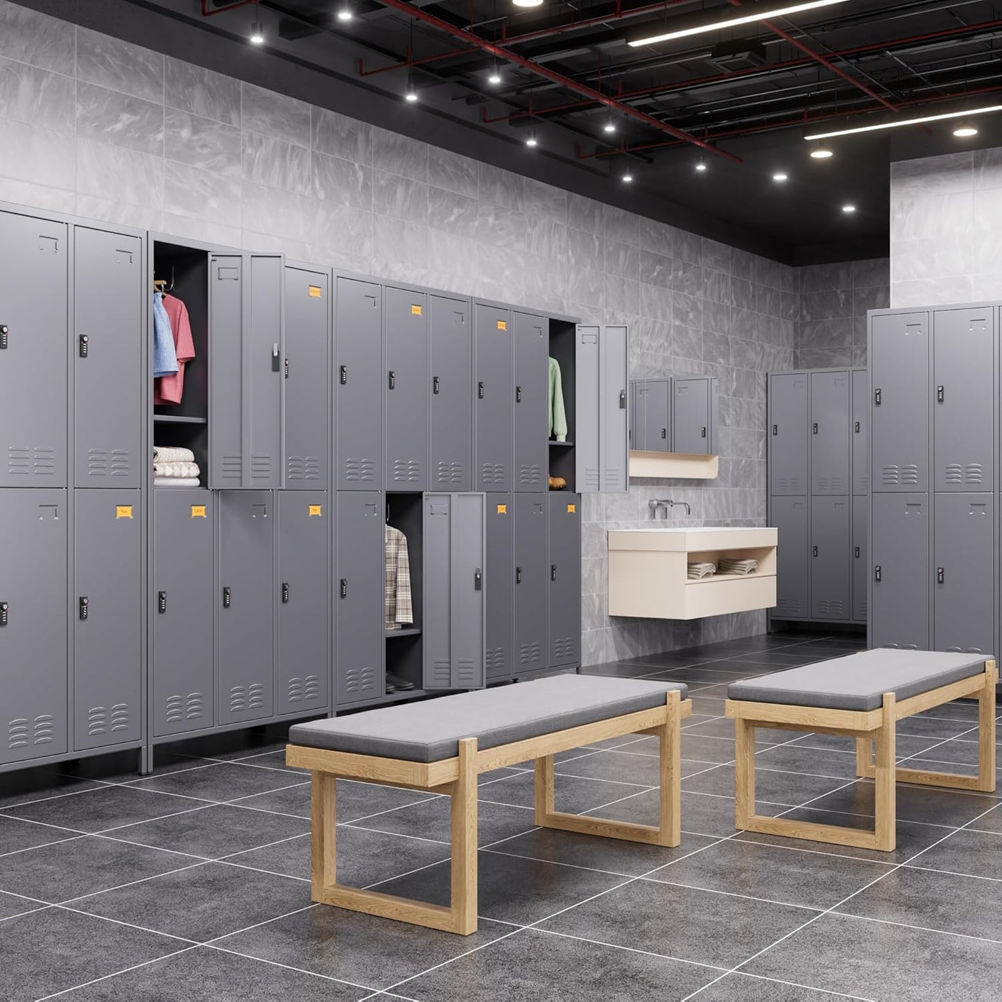 6 Doors Metal Storage Lockers for Employees with Combination Lock and Hooks,72" H Employee Lockers with Business Card Holder for Offices School Gyms Home,Assembly Required,Dark Gray