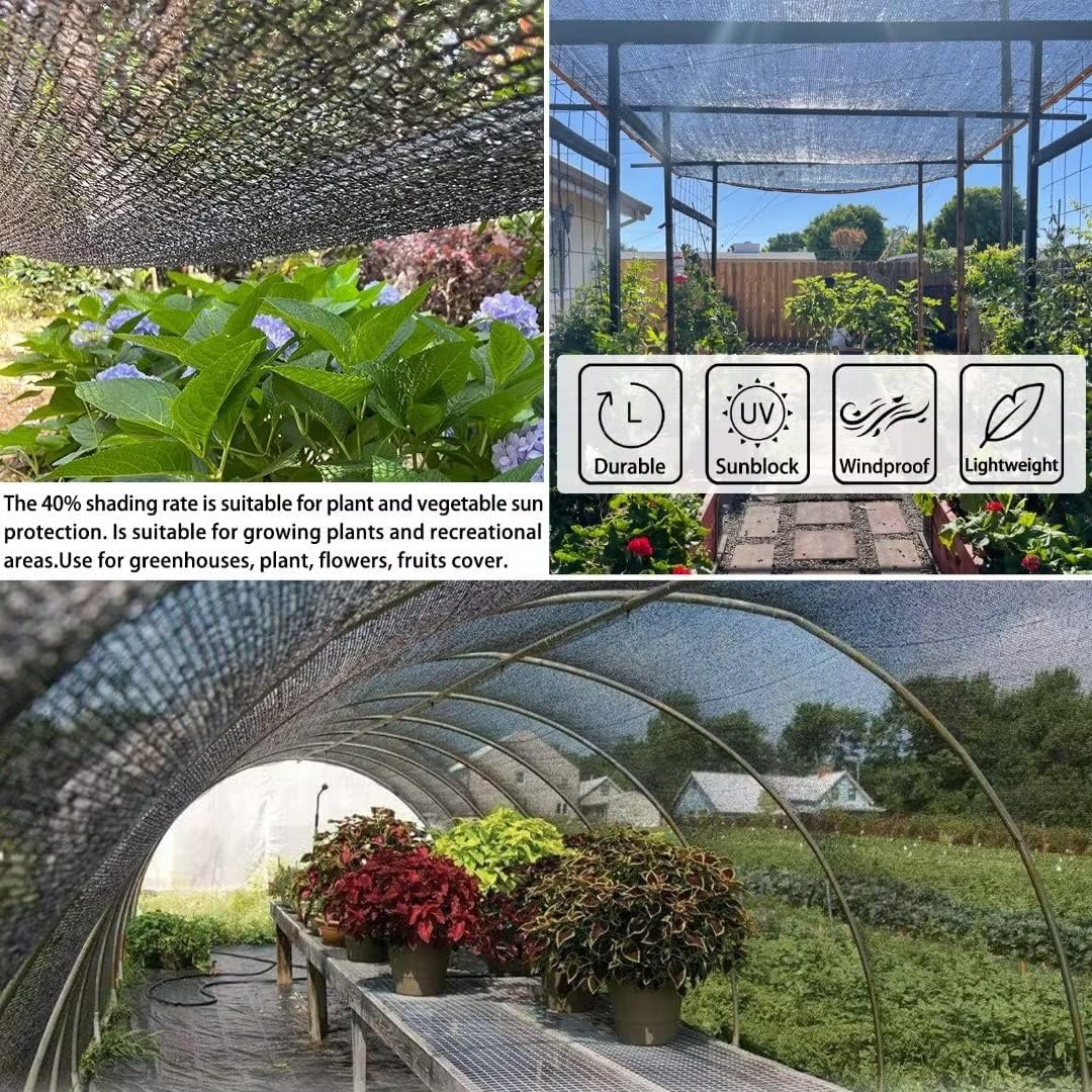 12'x20' Shade Cloth -for Garden Plants,40% Sunblock Shade Neting for Outdoor Greenhouse Patio Lawn Plant Sun Shade Cloths for Kennel Chicken Coop Easier to Hang Shade Net Cover