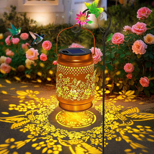 Solar Lanterns Outdoor Hummingbird Garden Decor, Birthday Gifts for Women Mom Grandma Metal Hanging Solar Lights Waterproof with Shepherd Hook LED Decoration Outside for Patio Garden Yard Porch Lawn