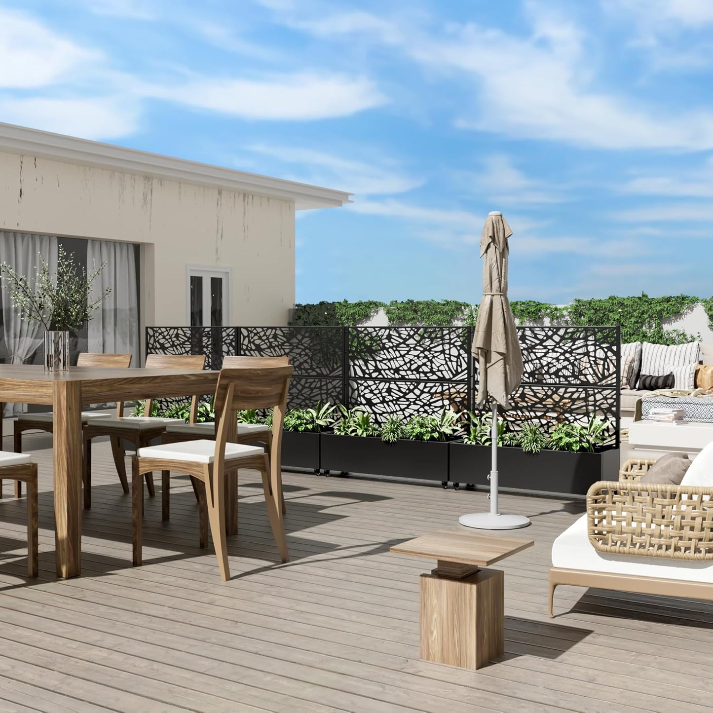 Casaphoria Metal Raised Garden Bed with Trellis and Wheels, 47"x47"x16" Planter Box for Climbing Plants, Vegetables & Vines, Features Drainage Holes and Privacy Screen (Black-Net)