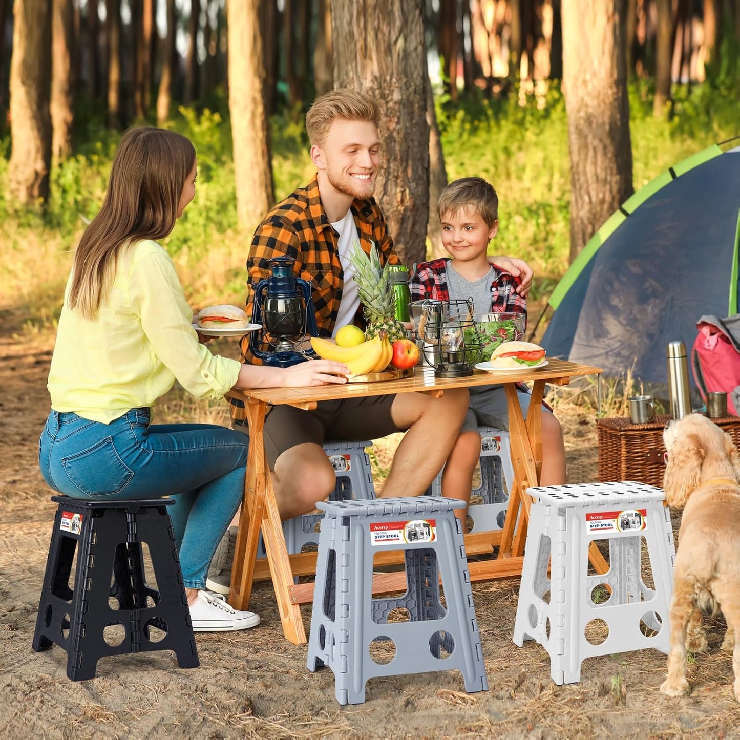 ACSTEP Folding Step Stool 16 Inch Heavy Duty Step Stool Foldable for Adults and Kids, Collapsible Stepping Stool with Handle, Non Slip Folding Stools for Kitchen Hold Up to 400lbs (Grey 1PC)
