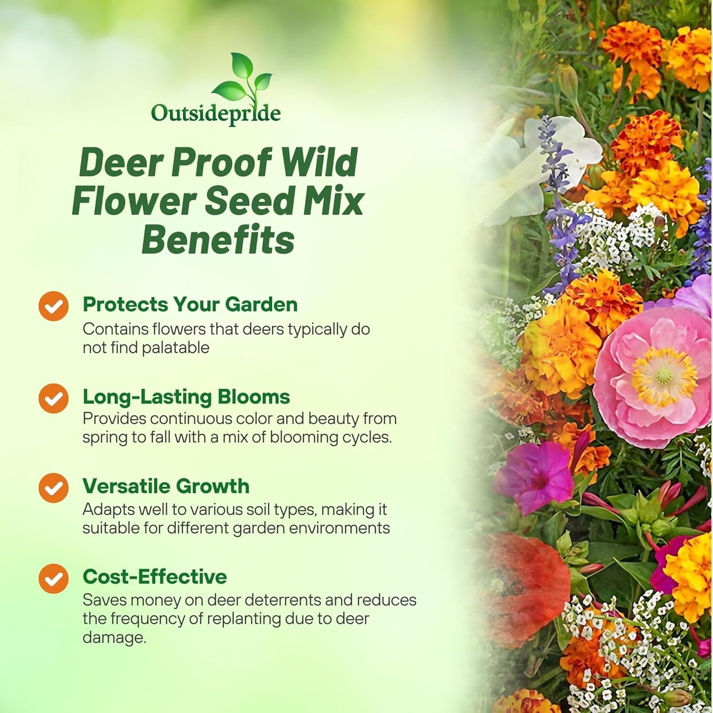 Outsidepride Deer Proof Wildflower Seed Mix - 1 lb. Colorful Blend of Easy to Grow, Drought-Tolerant Annual & Perennial Wildflower Seeds for a Deer-Free,Vibrant Meadow & Pollinator-Friendly Garden