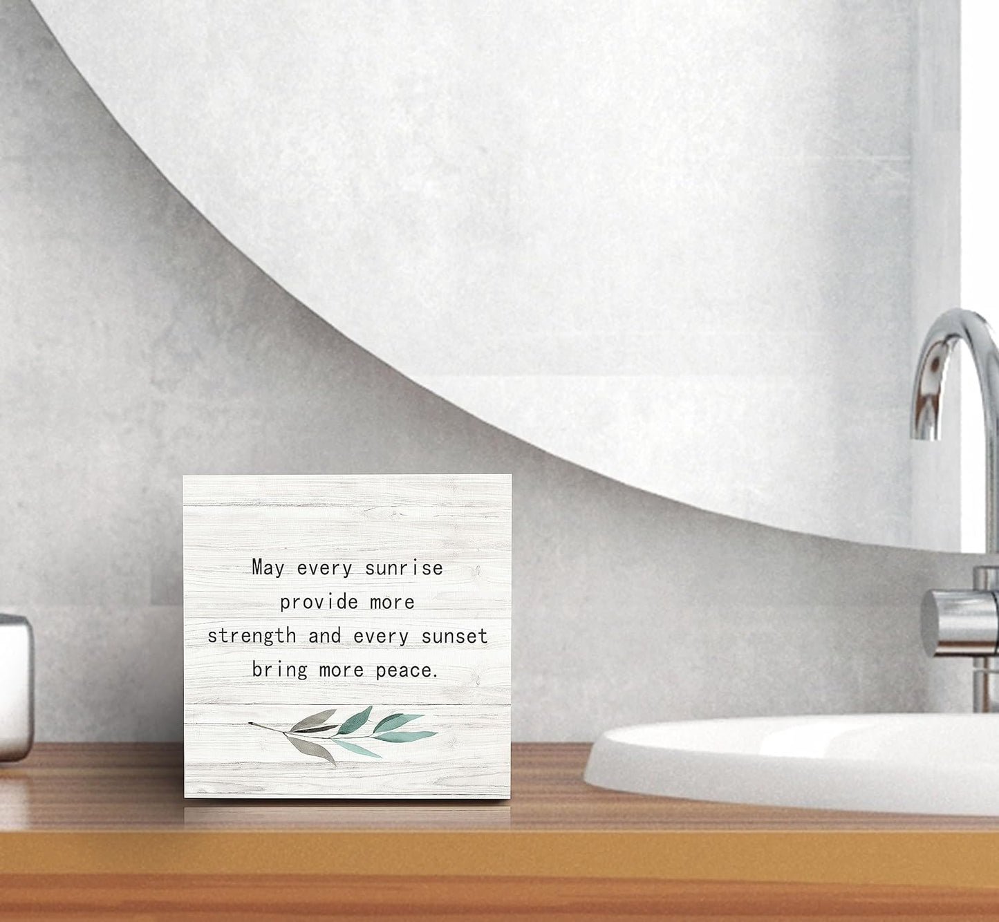 SRADMO May Every Sunrise Provide More Strength and Every Sunset Bring More Peace Wood Box Sign Desk Decor, Rustic Inspirational Wooden Block Box Sign Decoration For Home Office Shelf Table Decor