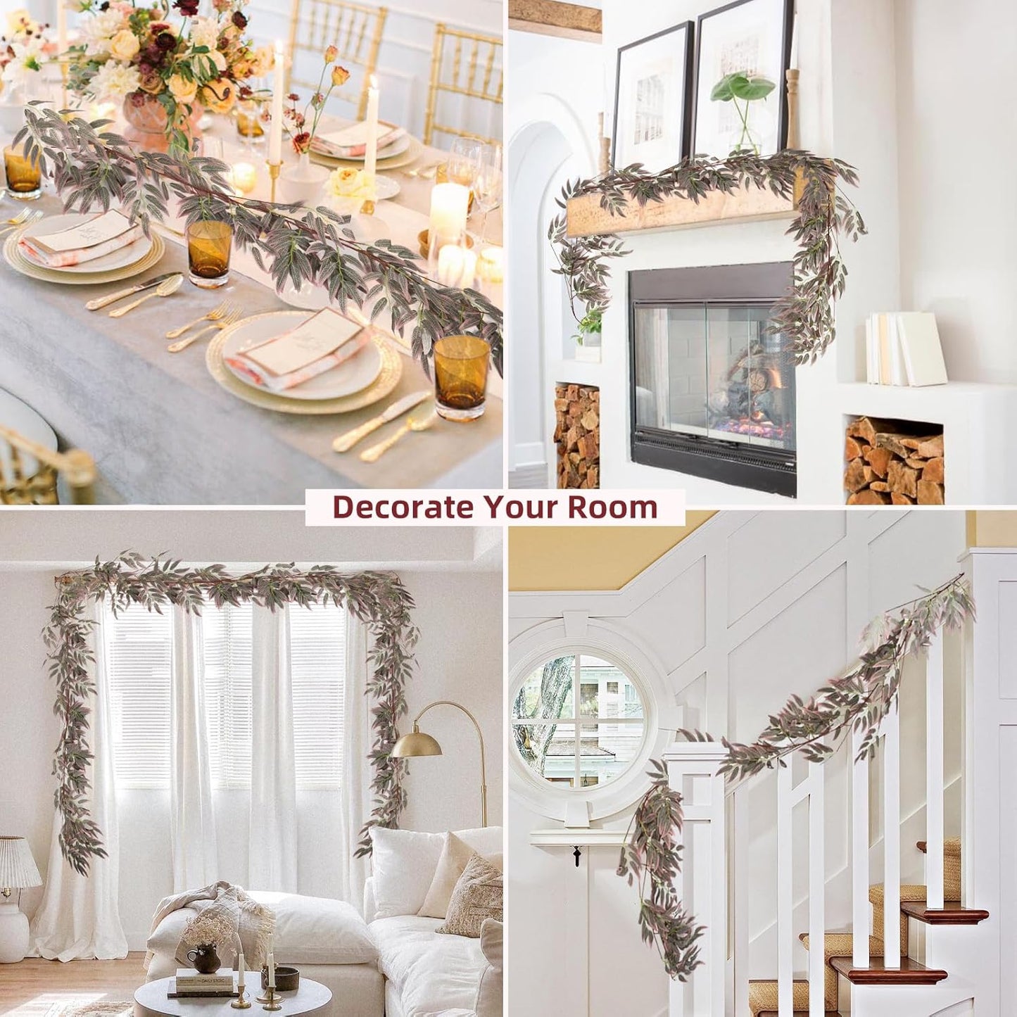 RECUTMS Artificial Hanging Willow Leaves Greenery 2Pcs 5.7Ft Fake Silk Leaves Ivy Garland Faux Vine Plants Decoration for Indoor Outdoor Home Garden Wedding Jungle Birthday Party Table Spring Decor