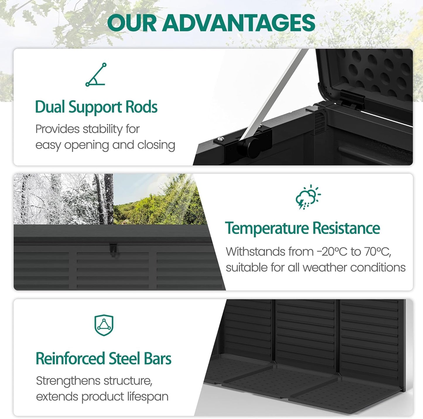 130 Gallon Outdoor Deck Box, Waterproof Resin Box with Lockable Lid, UV-Resistant for Cushions, Garden Tools & Pool Accessories (BLACK), Patio Furniture