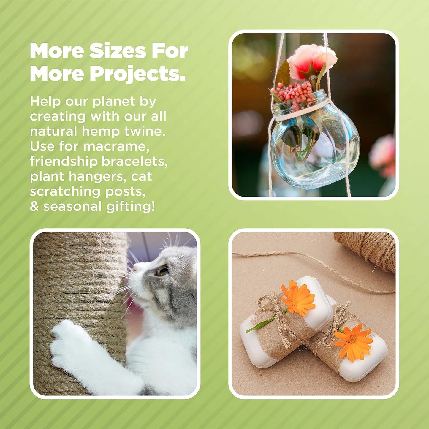 Hemp Twine for Gardening - Twine for Crafts - Organic Natural Hemp String for Jewelry Making - Strong Durable Cord for Decoration, Macrame + Cooking - 4MM 400G/140 Ft. - 230 lb Test Strength - Natural