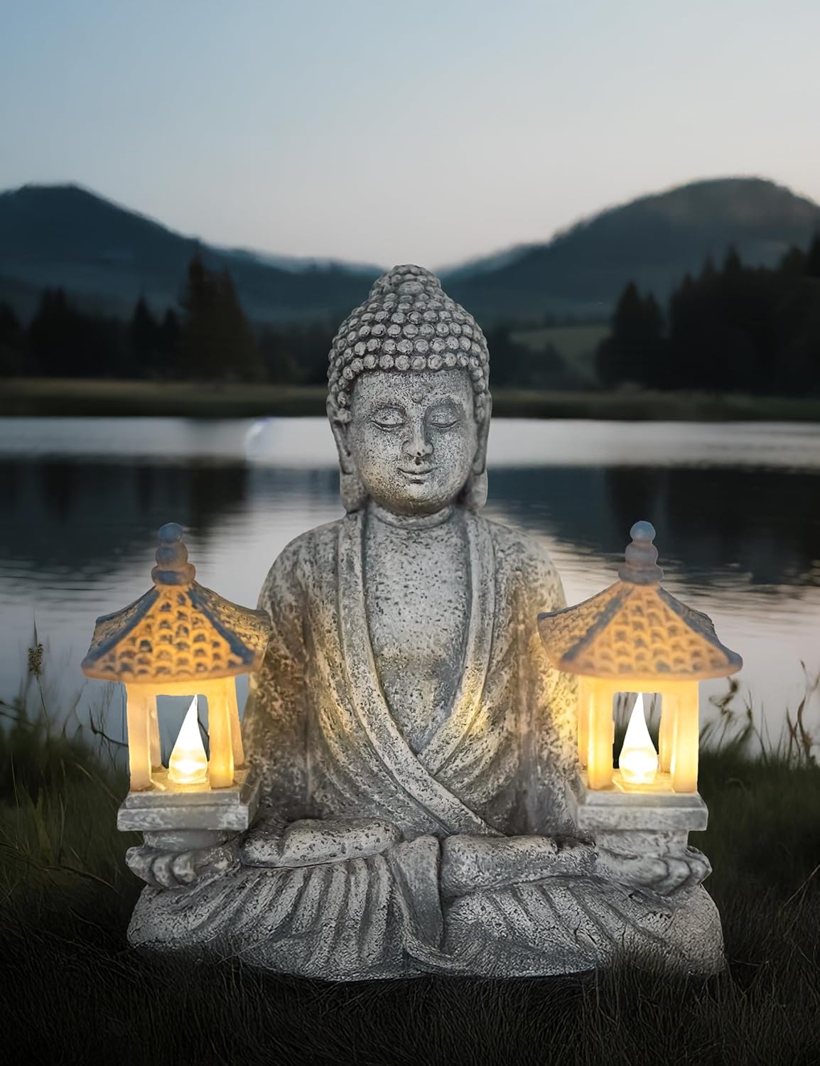 Buddha Outdoor Solar Figurine Decor Light, Meditation Small Elegant Garden Statues, Gifts for Mom, Halloween Décor Waterproof Patio Balcony Yard Lawn Ornament