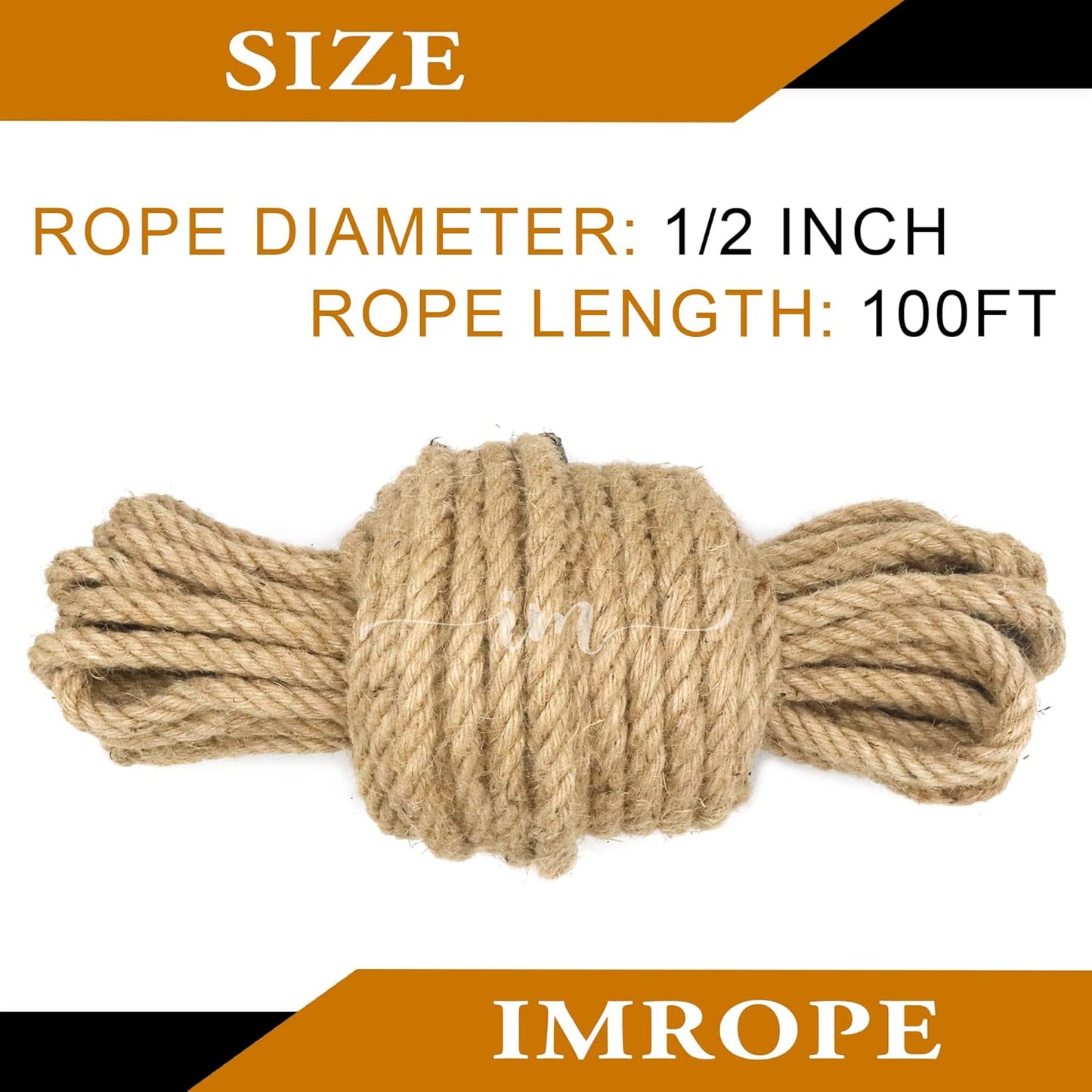 1/2 Inch Diameter Jute Rope, IMROPE Natural Jute Rope 100 Ft, Twisted 4 Strands for DIY Arts Crafts, Garden, Home Decorating, Hammock for Indoor and Outdoor Use