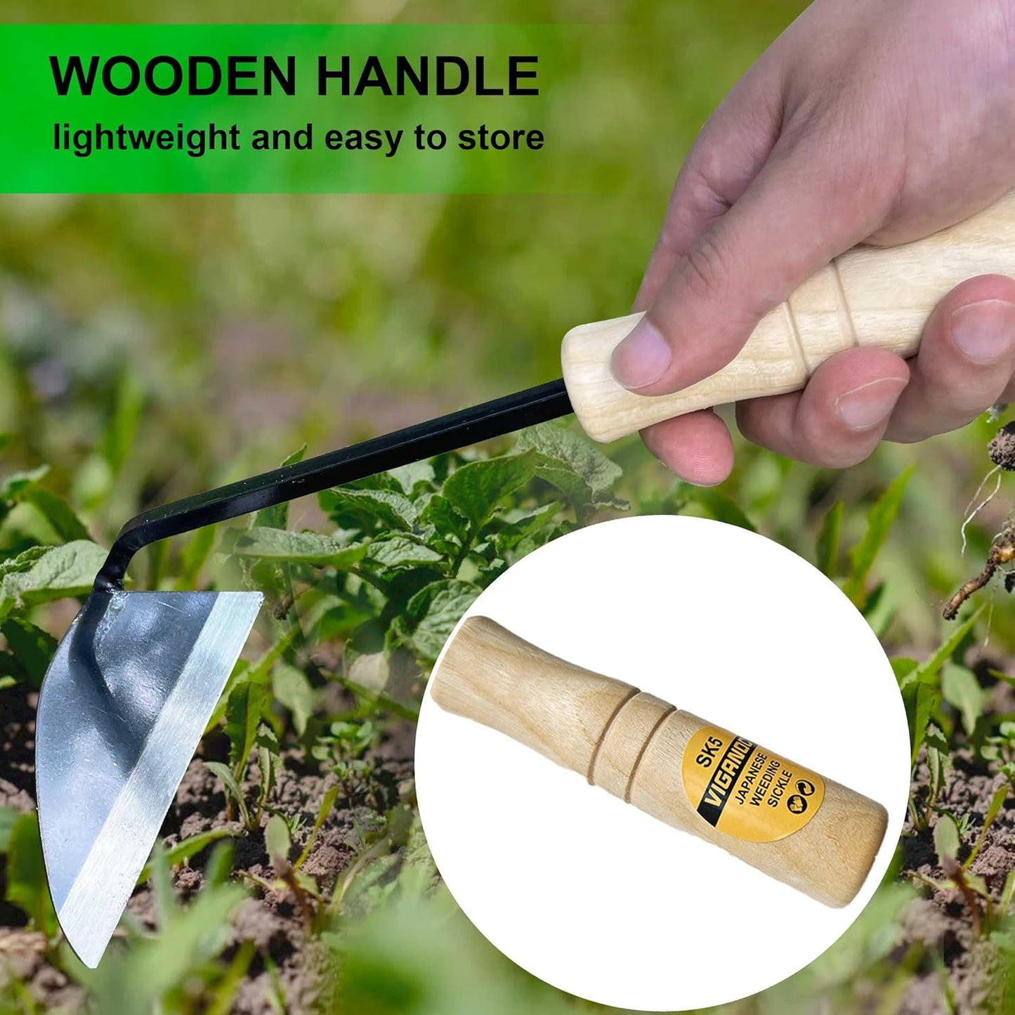 Japanese Wide Blade Garden Tool - Premium Quality Hand Hoes/Weeding Sickle is Very Sharp for Quick Work