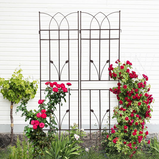 2 Pack Metal Garden Trellis 71" Fence Rustproof Garden Trellis for Climbing Plants Support Roses Flower Outdoor Lawn, Brown 6FT