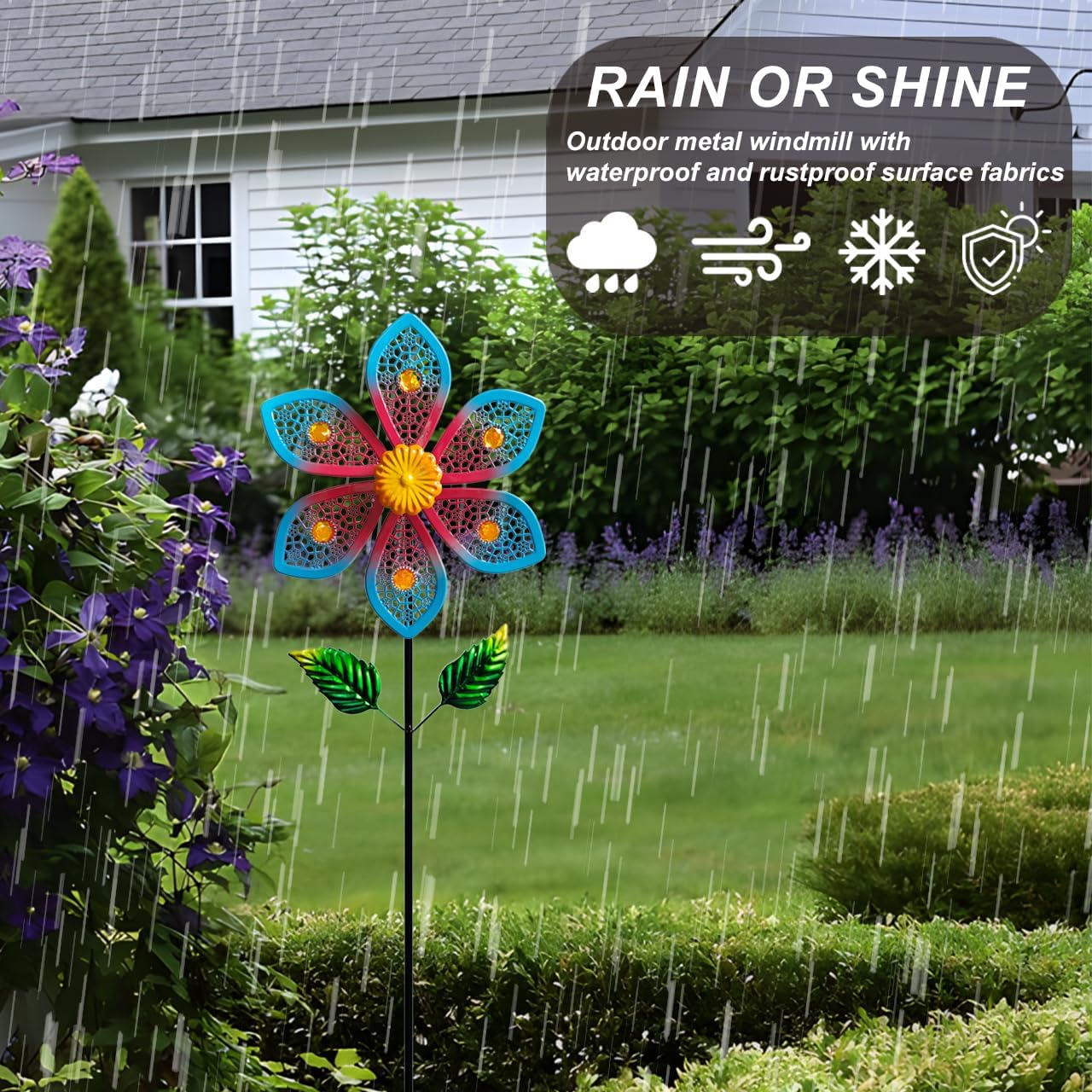 Metal Wind Spinners for Garden Decor - Outdoor Windmill Sculptures, Durable Yard Art Wind Spinners Metal Wind Spinner for Patio Lawn Ornament, Vibrant Red & Blue Garden Spinners Outdoor