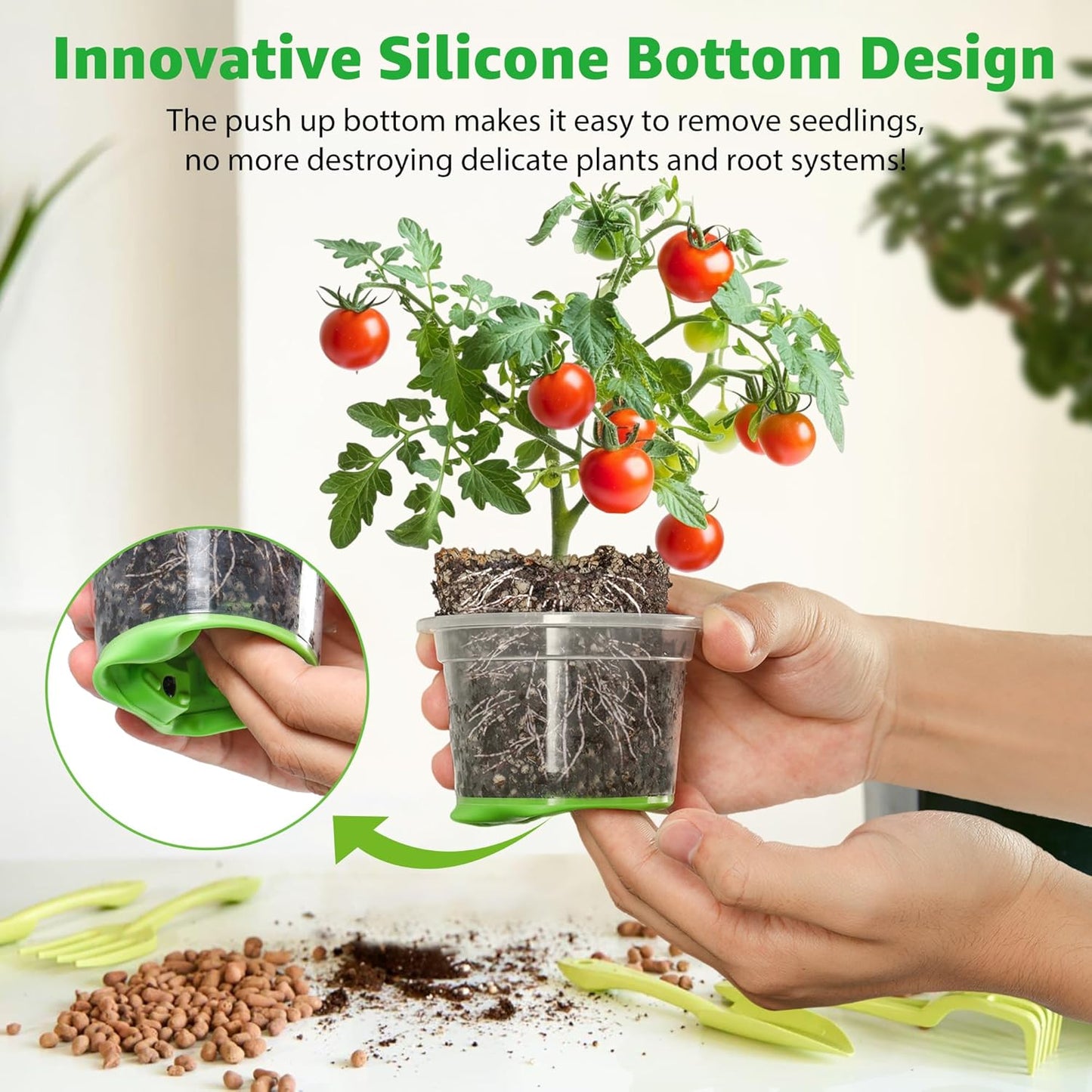 24 Packs 5/4/3.5 Inch Reinforced Nursery Pots with Silicone Base for Easy Transplant, Variety Pack Plastic Plant Pot Seedling Planter Seed Starter Flower