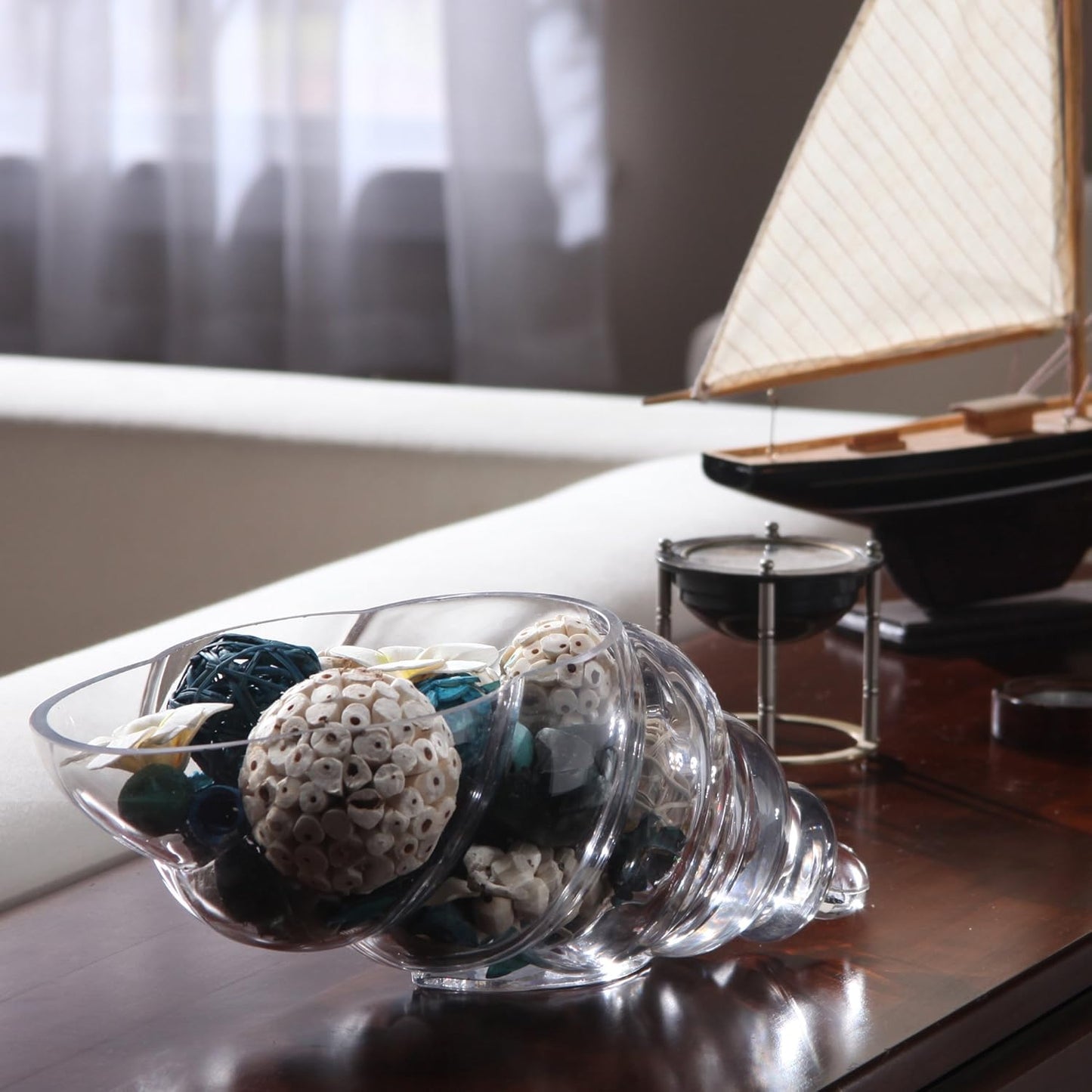 Hosley Glass Shell Vase 8 Inches Long Ideal Gift for Weddings Spa Aromatherapy Floral Arrangements Bowl for Orbs DIY Craft Projects LED Votive Candle Gardens O9