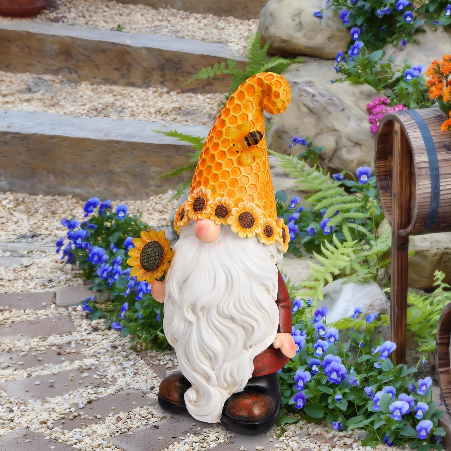 Garden Fall Gnomes Outdoor - Sunflower Gnome Statue with Solar LED Lights for Yard, Patio, Lawn Ornaments - Best Garden Gifts for Mothers Day, Housewarming, Festival