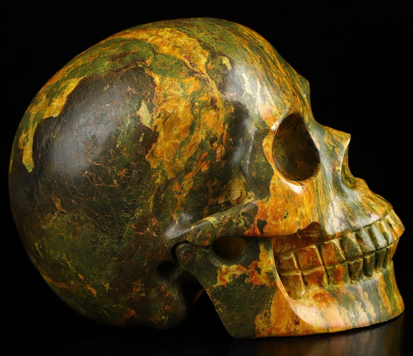 Skullis 5.1”Orpiment Crystal Skull, Hand Carved Gemstone Fine Art Sculpture, Reiki Healing Stone Statue.2551