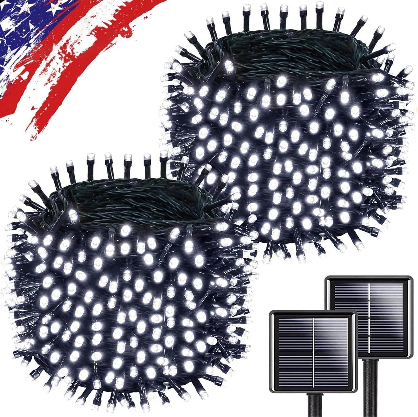 Upgrade Solar String Lights for Outside 2 Pack Total 180FT 500LED String Lights Outdoor with 8 Modes, IP65 Waterproof Outdoor Solar Twinkle Lights, Garden Tree Party Christmas Decorations, Cool White