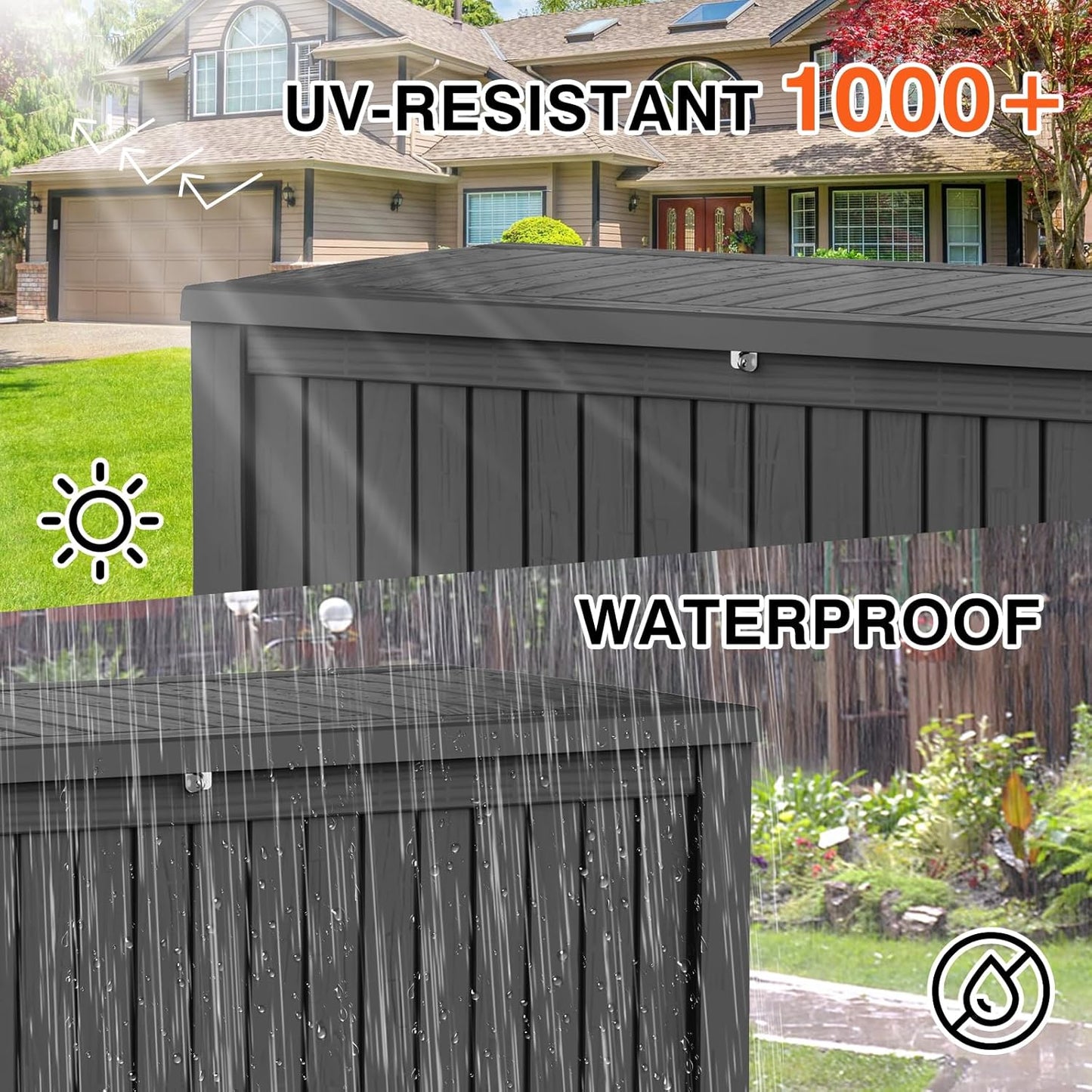 180 Gallon Waterproof Large Resin Deck Box Indoor/Outdoor Lockable Storage Container and Seating for Garden, Pool, and Patio (180 Gallon, Black)