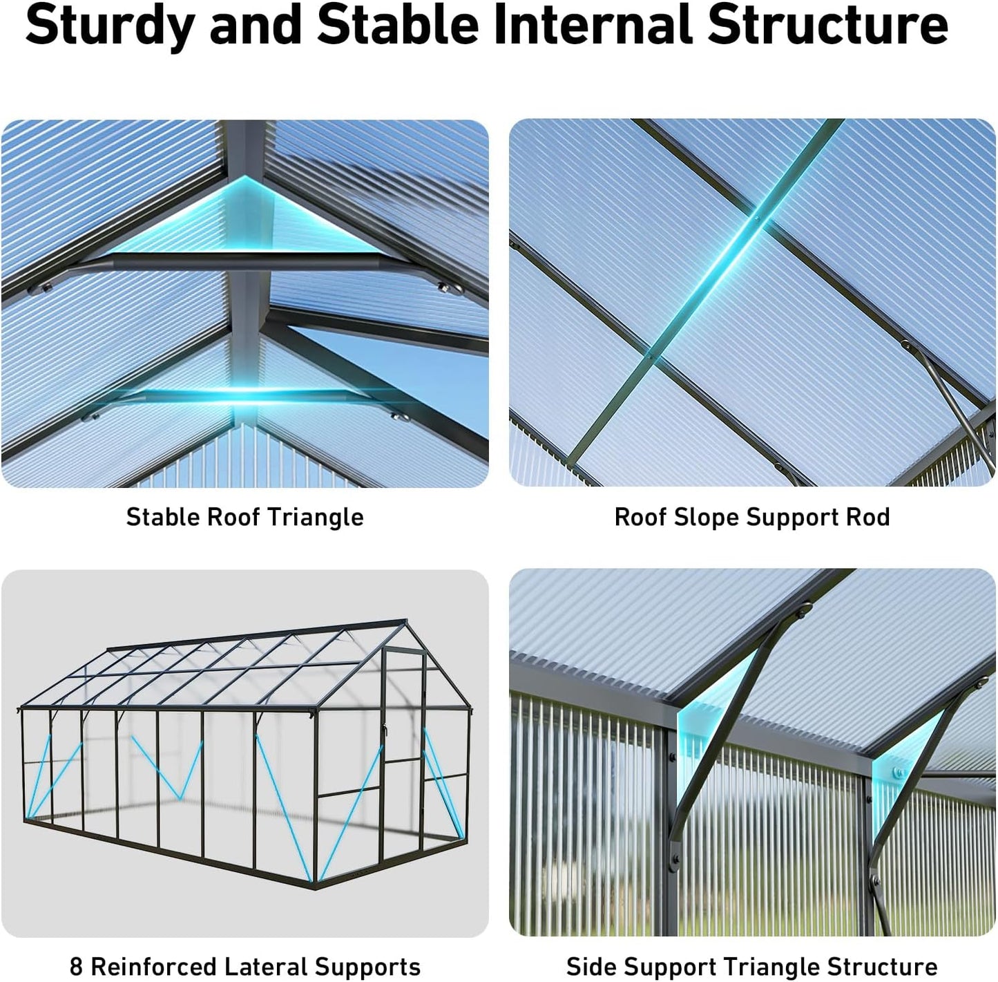 8x14FT Greenhouses for Outdoors, Polycarbonate Green House with UV Protection, Heavy Duty Greenhouse with Windproof Aluminum Frame, Roof Vent & Quick-Install Design for Backyard or Garden Use