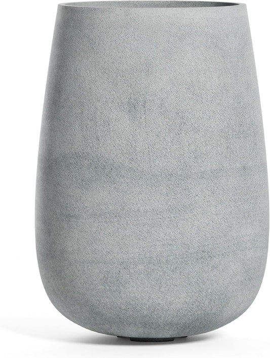Mondo High Tall Planter – Concrete Stone Finish – Fiberglass Indoor/Outdoor and Weather-Resistant Round Planter (17.7" D x 30.9" H Exterior, 16.5" D x 30.7" H Interior)